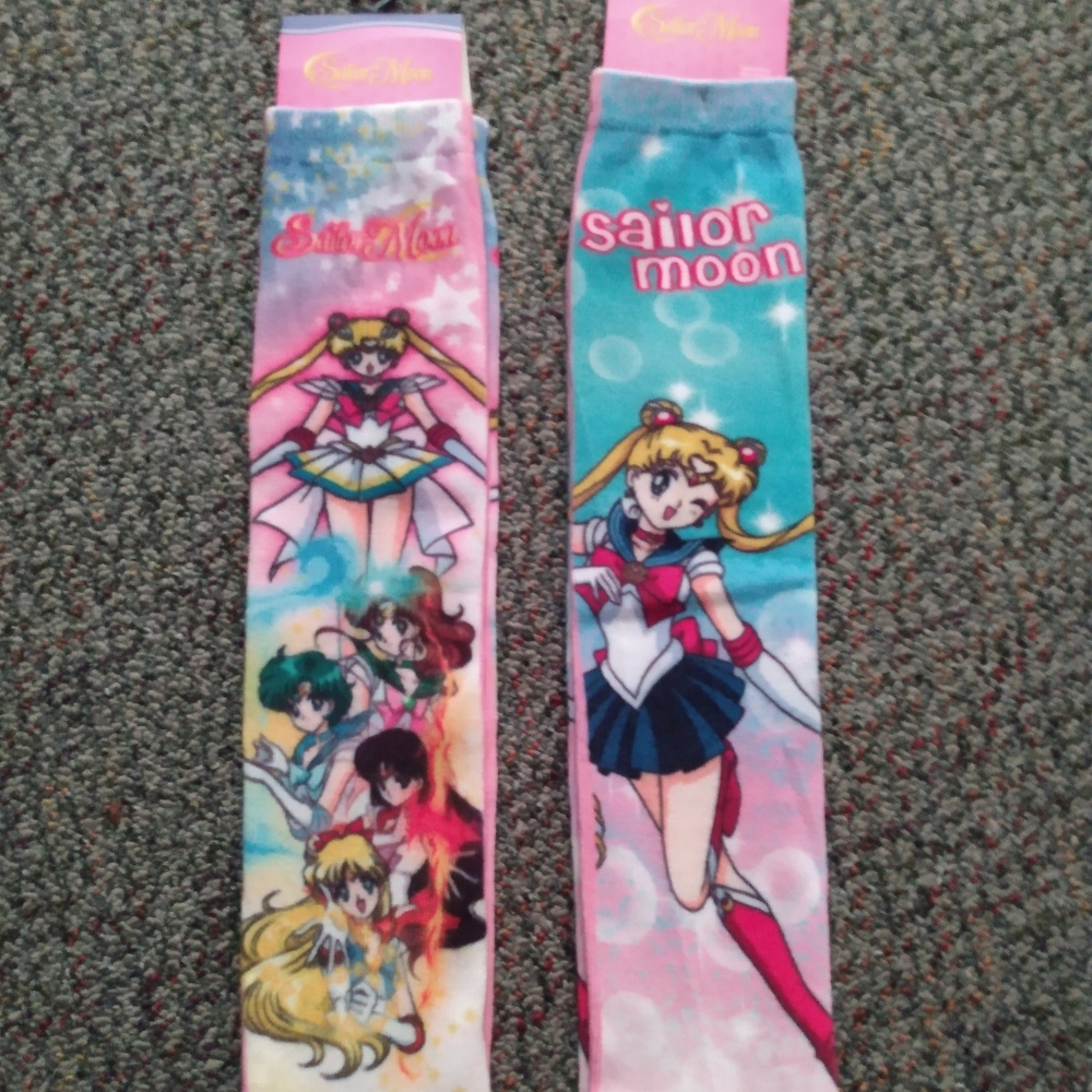 2 pairs of sailor moon Knee-High Socks - Pink/Teal NWT
